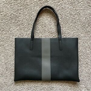 Vince Camuto Pebbled Leather Black & Grey Stripe Tote Shoulder Bag Slim